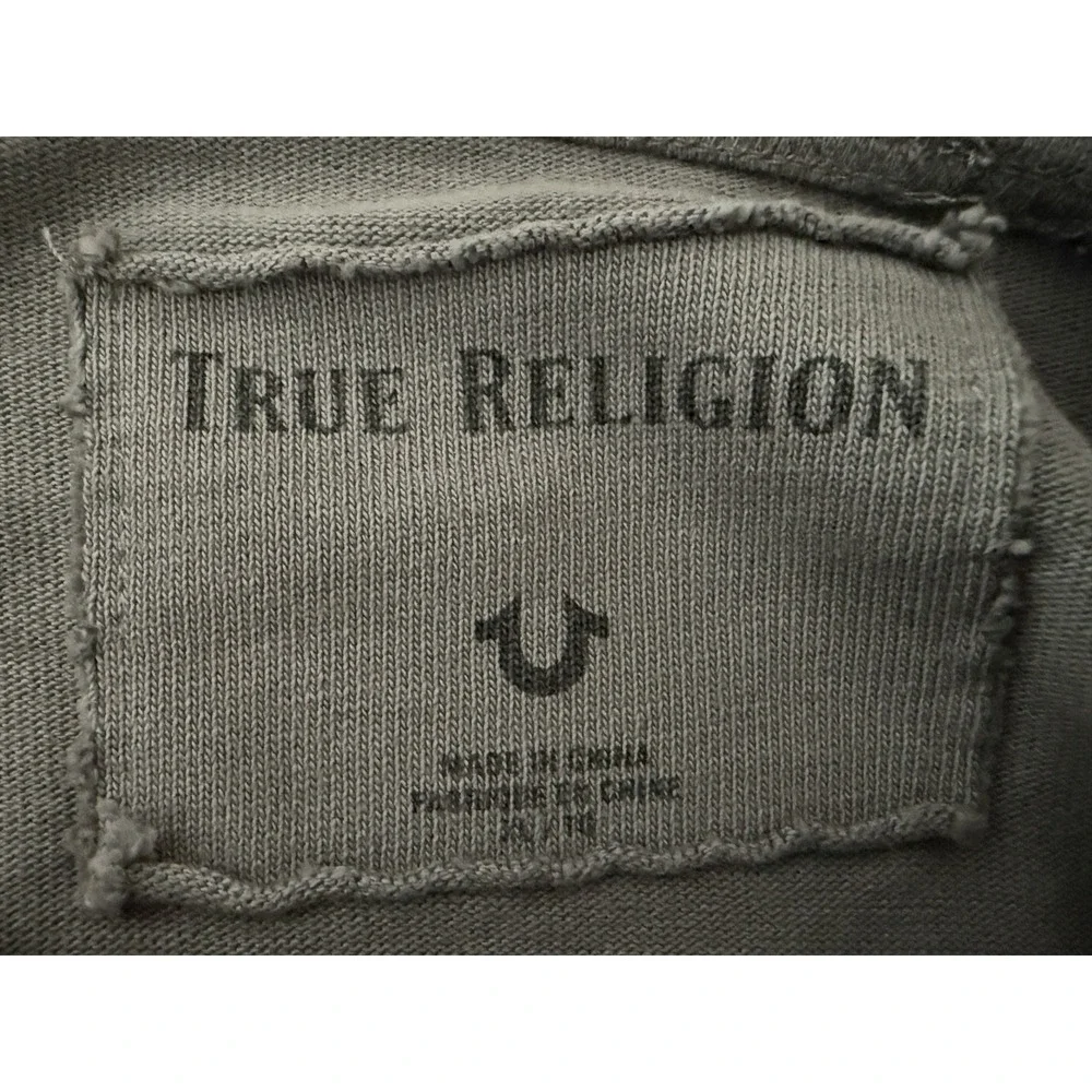 True Religion Men Varsity Tee Pullover Taupe XL Pocket Side Zip‎ Logo Streetwear
